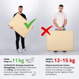 Habys Sonia 2 Zonen Massageliege, Klappbar aus Holz mit 165 | 60 cm, Belastung bis 250 kg - Beige