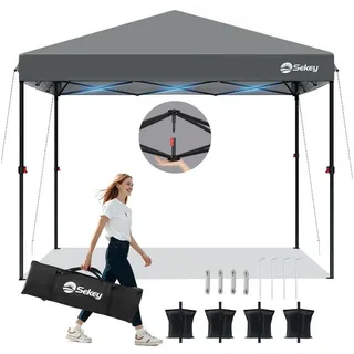 Sekey Faltpavillon 3x3m Pop Up Pavillon GZ22, Grau 3 x 3m, winterfest, wasserdicht, faltbar