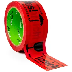 VEPATIM 36x Packband Klebeband 48mmx66m Low Noise rot mit Aufdruck 'Vorsicht Glas'