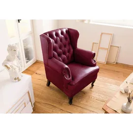 Massivmoebel24 Ohrensessel Chesterfield Leder 88 x 105 x 81 cm Rot