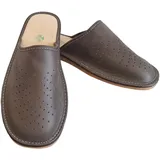 MARKA WYROBY WEŁNIANE - Pantoffeln Herren - Hausschuhe Männer Sommer - aus Leder, Einlegesohle aus Echtleder - Geschlossen, Atmungsaktiv, mit Löchern - Hausschlappen, Latschen - Braun - 47 - 47 EU