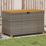 Gecheer Garten Aufbewahrungsbox Auflagenbox Gartentruhe Kissenbox Gartenbox Kissentruhe Gartentruhe Truhe Grau 110x55x63 cm Poly Rattan Akazienholz