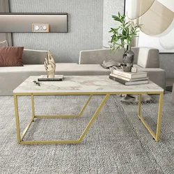 Skye Decor, Wendy- Wendy RYH, Weiß,Gold, Couchtische, 48x120x60 cm, 100% Melaminbeschichtete Partikelplatte