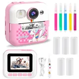 Kinderkamera Sofortbildkamera 1080P 2,4 Zoll Bildschirm Sofortbildkamera Kinder mit Druckpapier & 32GB TF Karte, Digitalkamera Kinder mit bunten Stiften Geschenk für Kinder 3-12 Jahre