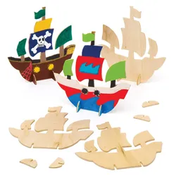 6 x Piratenschiffe aus Holz zum Aufstellen
