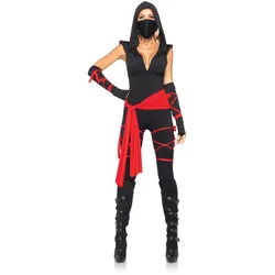Ninja-Catsuit mit Kapuze, 5 Teile, schwarz | rot, S-XL