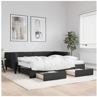 LuxusKollektion Schlafsofa Tagesbett 100 x 200 mit Bettkasten & Schublade & Matratze Schwarz schwarz
