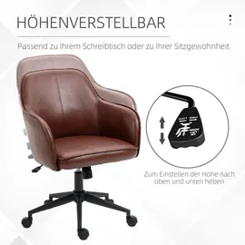 Vinsetto Bürostuhl mit Wippfunktion, Rollen, Schreibtischstuhl mit Kunstlederoptik, 83-91 cm Höhenverstellbarer Drehstuhl für Wohnzimmer, bis 120 kg belastbar Braun Kunststoff, 62x91x58.5 Arbeitszimmer, Bürostühle, Drehstühle