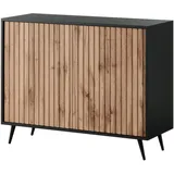 Selsey Bello - Kommode in Schwarz und Wotan Eiche mit Lamellenfronten 104 cm breit