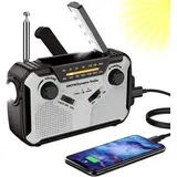 Solarradio, Tragbares Am/fm-kurbelradio Mit Dynamo Und 4000-mah-akku, Led-taschenlampe Und Sos-alarm Für Camping, Outdoor/notfälle (grau)