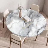 Muiuou Marmordruck Tischdecke Rund, Wasserdicht Antifouling Abwaschbar Elastisch Rund Tischdecken, für Outdoor Gartentisch Küchentisch Balkon Geeignet Dekoration (Durchmesser 110cm,Stil 1)