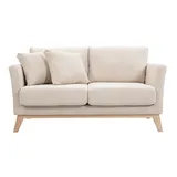 miliboo Zweisitzer skandinavisches Sofa mit abnehmbarem Bezug aus samtigem Rippstoff und hellem Holz OSLO