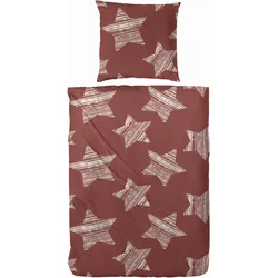 Bettwäsche PRIMERA "Feinbiber-Bettwäsche Stars", rot, B: 135cm, , Feinbiber, B/L: 80cm x 80cm, Feinbiber, Obermaterial: 100% Baumwolle, Bettwäsche, mit winterlichen Sternen