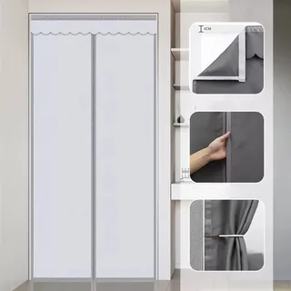 LIVEINU Isolier Schutz Vorhang, Magnet Wärmeschutzvorhang für Türen, Thermo Türvorhang Kälteschutz, Thermovorhang Wasserdicht Winddicht, für Balkontür, Silber Weiss, 90x205cm