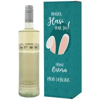 Herz & Heim® Bree Wein 0,75l in personalisierter Verpackung zu Ostern - Hurra, Hasi war da! Weiß