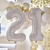 Ginger Ray 21st Birthday 2 Foil Number Balloons in Neutral & Gold Speckle with Inflation Straw Milestone Balloon Bundle - 26 Inches
