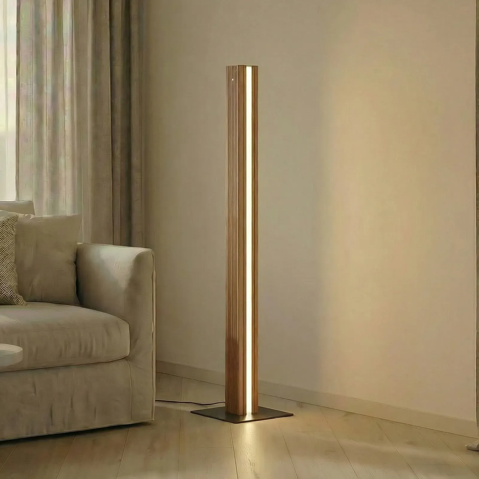 Stehleuchte Lucande, Lieske, dimmbar, Holz, für Wohnzimmer, Holz, Modern - 25 - 25 - 122