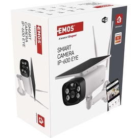 EMOS GoSmart Outdoor IP Kamera mit WiFi und Solarpanel, IP-600 EYE, batteriebetrieben (1920 x 1080 Pixels), Netzwerkkamera, Weiss