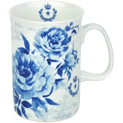2 Teetassen + Löffel blau Rosen Dekor Tassen Teebecher Geschenk Porzellan