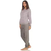 normann Edler Damen Frottee Pyjama Langarm Schlafanzug mit Bündchen in Streifenoptik - 291 13 569, Farbe:rosa, Größe2:40/42 - 40