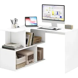 Woltu Schreibtisch Eckschreibtisch mit Stauraum, 120x100cm, Bürotisch, Computertisch mit Ablagefächern, PC Tisch, Winkelschreibtisch, Arbeitstisch für Büro Arbeitszimmer, Weiß