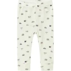 Leggings NAME IT "NBMWANG WOOL NEEDLE LONGJOHN NOOS", Baby, Gr. 86, N-Gr, snow weiß aop:small cars, Strick, Obermaterial: 100% Wolle, bedruckt, casual, regular fit knöchellang, Hosen