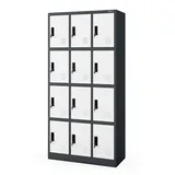 Jan Nowak Spind Fächerschrank Schließfachschrank mit 12 Fächern Metallspind Umkleideschrank Stahlblech Pulverbeschichtung Farbwahl 185 x 90 x 40 cm (H x B x T) (Anthrazit-Weiß)