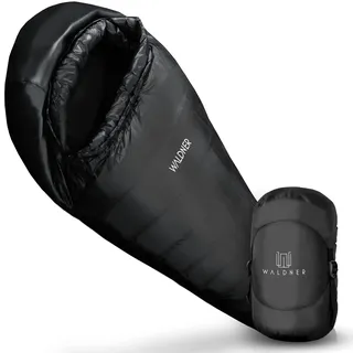 WALDNER Daunenschlafsack Ultraleicht, kleines Packmaß, 4 Jahreszeiten, 800g Daunen, 600FP Bauschkraft, Schlafsack Outdoor und Camping, leicht & warm (Bis Körpergröße 175cm)