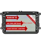 M.I.C. AV8V7 Android 12 Autoradio mit navi: Snapdragon 665 4G+64G;8"IPS Panzerglas Display;4G SIM,Carplay,Android Auto,DAB+,Bluetooth 5,WiFi,GPS: Ersatz für VW Golf T5 Touran Passat rns rcd,SKODA,SEAT