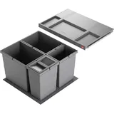 HAILO Abfallsorter 3301641 Allegro 295 18/18/8/8/D dunkelgrau mit 52 Liter Abfallvolumen für 60 cm Schrankbreite | Grau