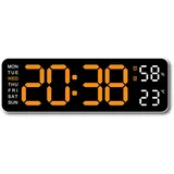 Xptieeck Große Digitale Wanduhr, Temperatur- und Luftfeuchtigkeitswochenanzeige, Elektronischer LED-Tischwecker 12/24 Stunden, Orange