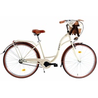 Damenfahrrad mit korb Davi Lila, 160-185 groß, Korb mit Polsterung, 28 Zoll Alu Räder, Beige