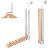 TMZELOA Türgarderobe klappbar 2X, zum Einhängen für 2 cm Türfalz Türhakens zum Einhängen, Türhaken für 6 Kleiderbügel Türhaken Klapphaken Metall & Holz Türhänger Ohne Bohren Türgarderobe