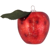 Krebs Glas Lauscha Christbaumornament "Roter Apfel mit grünen Blatt" in Rot - (L)10 cm