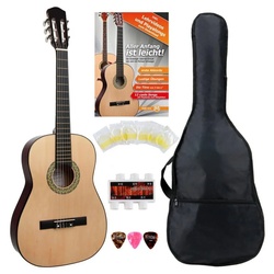 Classic Cantabile Konzertgitarre AS-851 Starter Set, 7/8, mit Gitarre, Tasche, Nylonsaiten, Schule, 3x Plektren und Stimmpfeife 63 cm