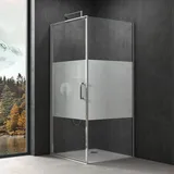 SoGood doporro Eck-Duschkabine 100x100x195cm Eckdusche mit Hebe- und Senkmechanismus ESG-Sicherheitsglas Milchglas Streifen inkl. beidseitiger Easy-Clean-Beschichtung Ravenna36MS-Plus - Transparent