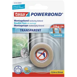 tesa Powerbond Montageband Transparent, 1,5m x 19mm