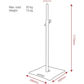 Showgear Speaker Stand with Baseplate Metall - <20 kg - 1100-1800 mm - 35 mm