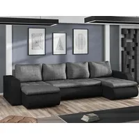 Easy4You Brooklyn Grau und Schwarz Kunstleder Ecksofa U-Form 315 cm mit Schlaffunktion und Stauraum - Schlafsofa mit Bettkasten - Moderne Wohnzimme...