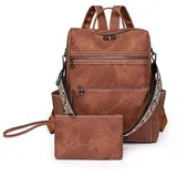 Puwuzixi Damen-Rucksack, Diebstahlschutz, leicht, wasserdicht, PU, modisch, Reisen, Mehrzweck, wandelbar, Geldbörse, Umhängetasche, Handtasche, Rucksack, braun, 42