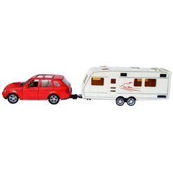Toi-Toys Modellauto MODELLAUTO mit Wohnwagen Rückzug 1:48 Modell Metall Camper 52, (2-tlg), Camping Auto Spielzeugauto Geschenk Spielzeug Fensterkarton