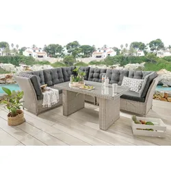 Destiny Garten-Essgruppe »PALMA«, (19 tlg., 2x Schenkel, 1x Eckmodul, 1x Singlemodul, 1x Tisch, inkl. Auflagen), Aluminium, Polyrattan Destiny vintage weiß