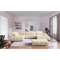 Cotta Wohnlandschaft COTTA "Orion U-Form, B: 409 cm", ivory, B:409cm H:73cm T:225cm, 100% Polyester, Sofas, Wohnlandschaft, mit Kopfteilverstellung & 6 Nierenkissen