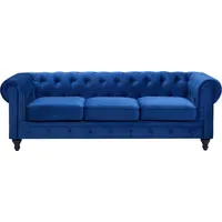 Beliani 3-Sitzer Sofa Samtstoff marineblau Chesterfield