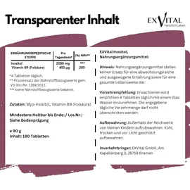 Exvital Inositol mit Folsäure Tabletten 180 St.
