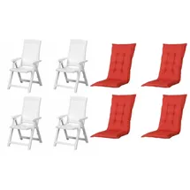 PROGARDEN Tampa Klappsessel 60 x 61 x 109 cm weiß inkl. 4 x Auflage rot