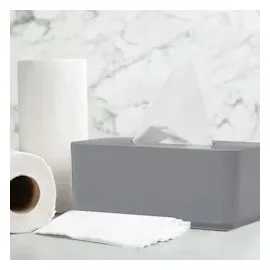 Relaxdays Tücherbox mit Bambus Deckel, für Bad, Taschentuchbox, modernes Design, HxBxT: 10x23x13 cm, Kunststoff, grau