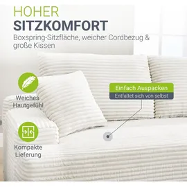 Juskys Eckcouch Cord 3-Sitzer Creme
