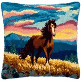Henypt Kissen Knüpfen Set Tier Pferd Knüpfkissen-Sets,Kreuzstich Knüpfkissen Zum Selber knüpfen Kissen Set,Knüpfpackungen Für Anfänger 43x43cm