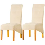 LANSHENG Stuhlhussen, Stuhlhussen 2er Set, Stuhlhussen Hochlehner, Elastizität Samt Esszimmer Stuhlhussen XL stuhlbezug sitzfläche, für Wohnzimmer, Schlafzimmer, Hochzeit, Restaurant, Beige